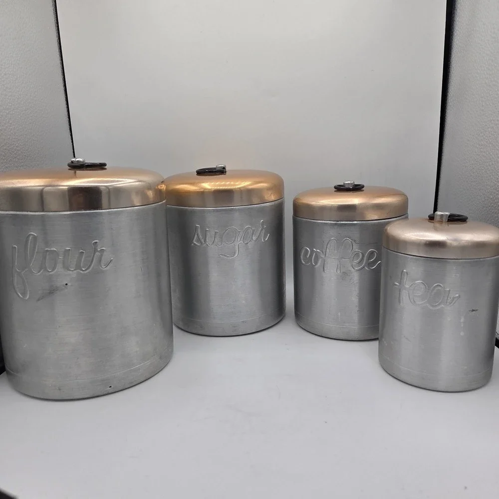 Heller Hostess Ware Stainless Steel/Copper Canister Set Kitchen Pantry